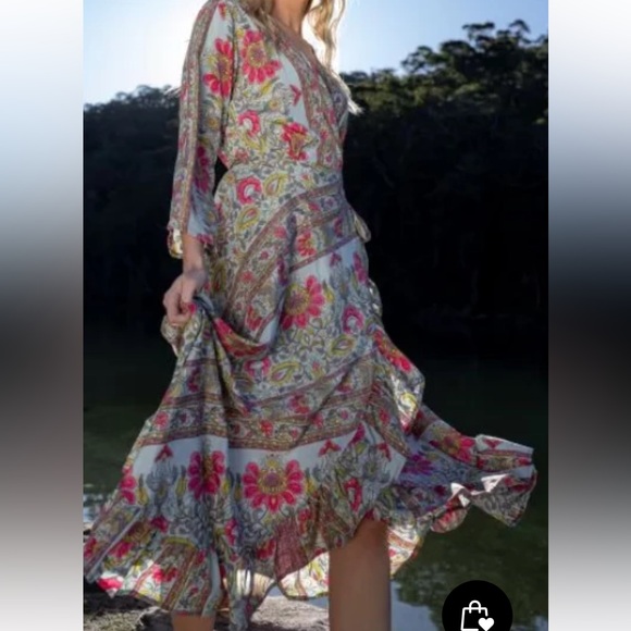Cienna Naomi Wrap Dress size small aqua gold pink green floral - Picture 1 of 8